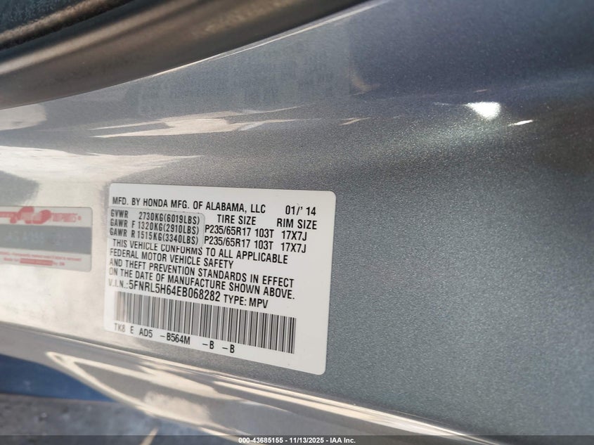 5FNRL5H64EB068282 2014 HONDA ODYSSEY photo no. 9