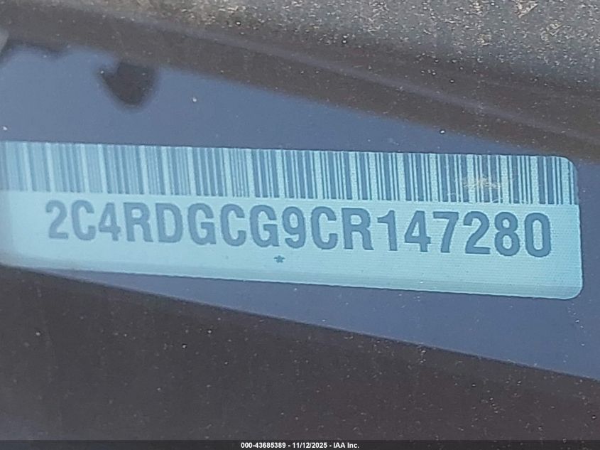 2012 Dodge Grand Caravan Sxt VIN: 2C4RDGCG9CR147280 Lot: 43685389