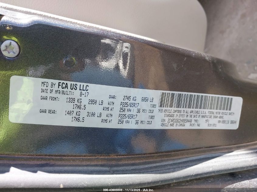 2017 Dodge Grand Caravan Se VIN: 2C4RDGBG2HR850440 Lot: 43685508