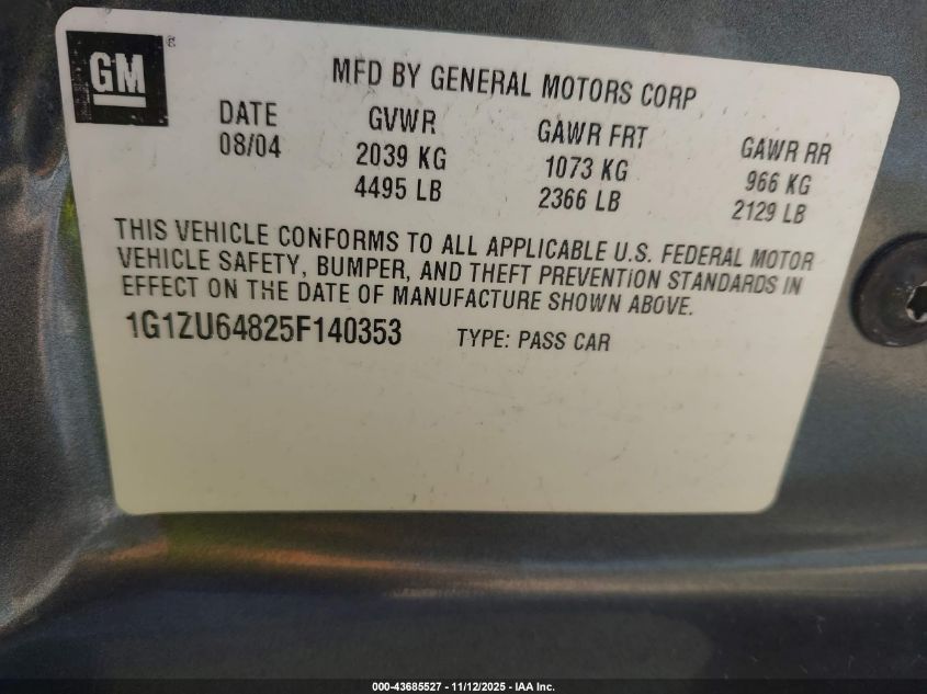 2005 Chevrolet Malibu Maxx Lt VIN: 1G1ZU64825F140353 Lot: 43685527