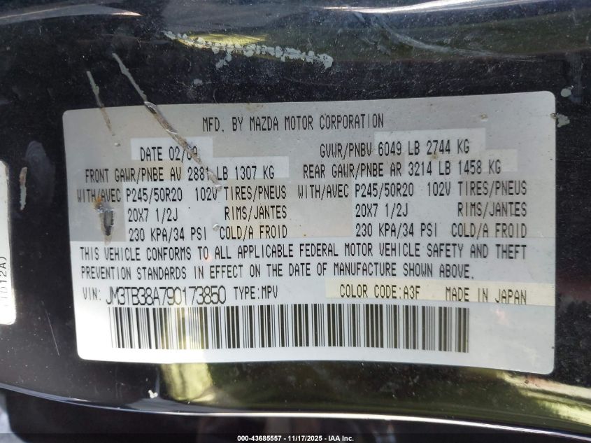 2009 Mazda Cx-9 Grand Touring VIN: JM3TB38A790173850 Lot: 43685557