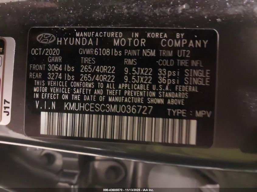 2021 Genesis Gv80 3.5T Awd VIN: KMUHCESC3MU036727 Lot: 43685570