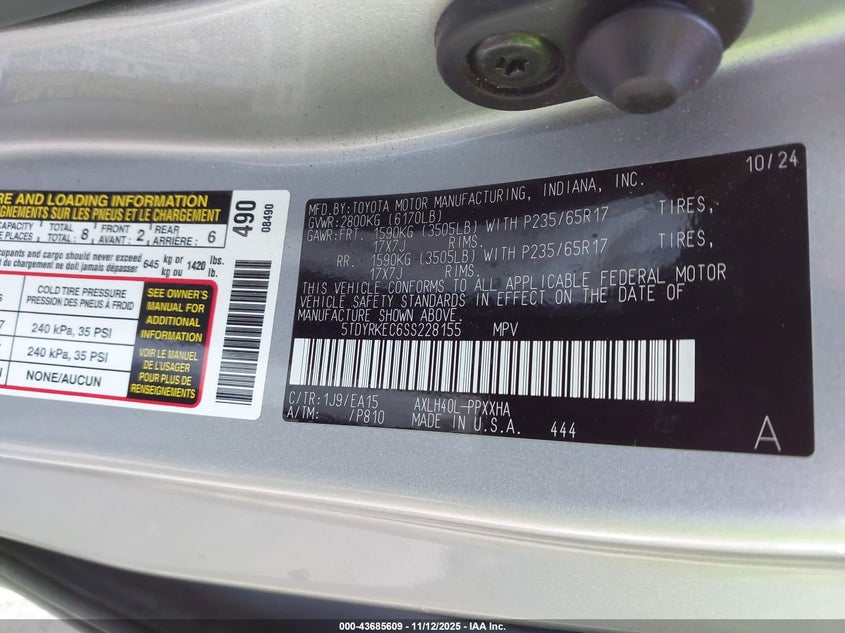 5TDYRKEC6SS228155 2025 TOYOTA SIENNA photo no. 9