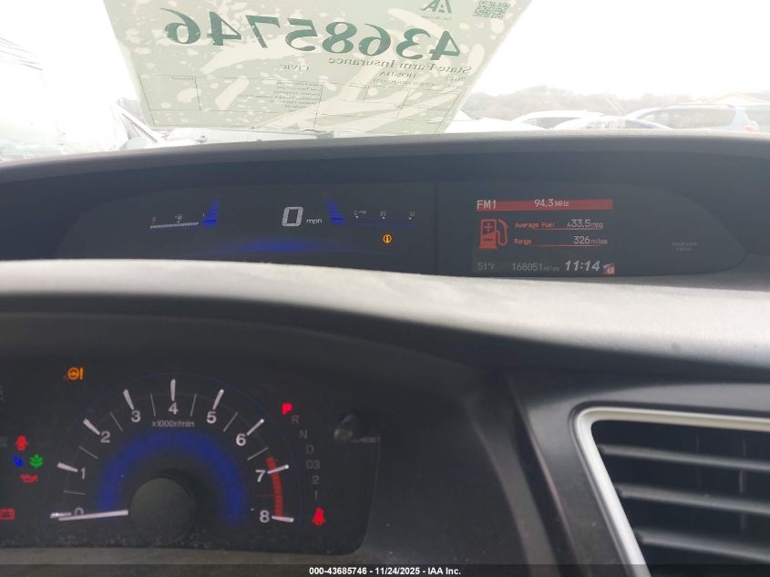 2013 Honda Civic Lx VIN: 2HGFB2F54DH527237 Lot: 43685746