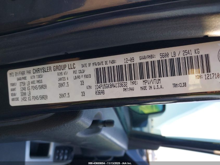 2010 Dodge Nitro Sxt VIN: 1D4PU5GK8AW133632 Lot: 43685854