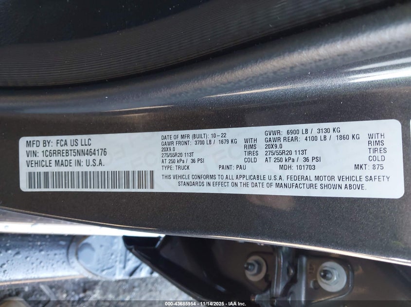 2022 RAM 1500 BIG HORN  4X2 6'4 BOX 1C6RREBT5NN464176