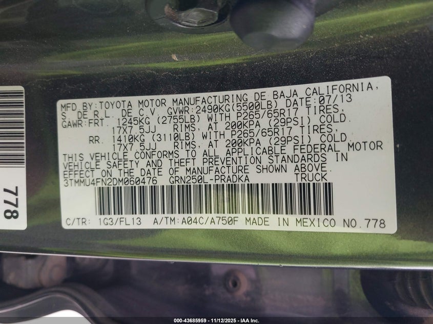 3TMMU4FN2DM060476 2013 TOYOTA TACOMA photo no. 9