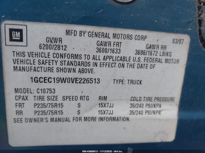 1GCEC19W0VE226513 1997 CHEVROLET C/K photo no. 9