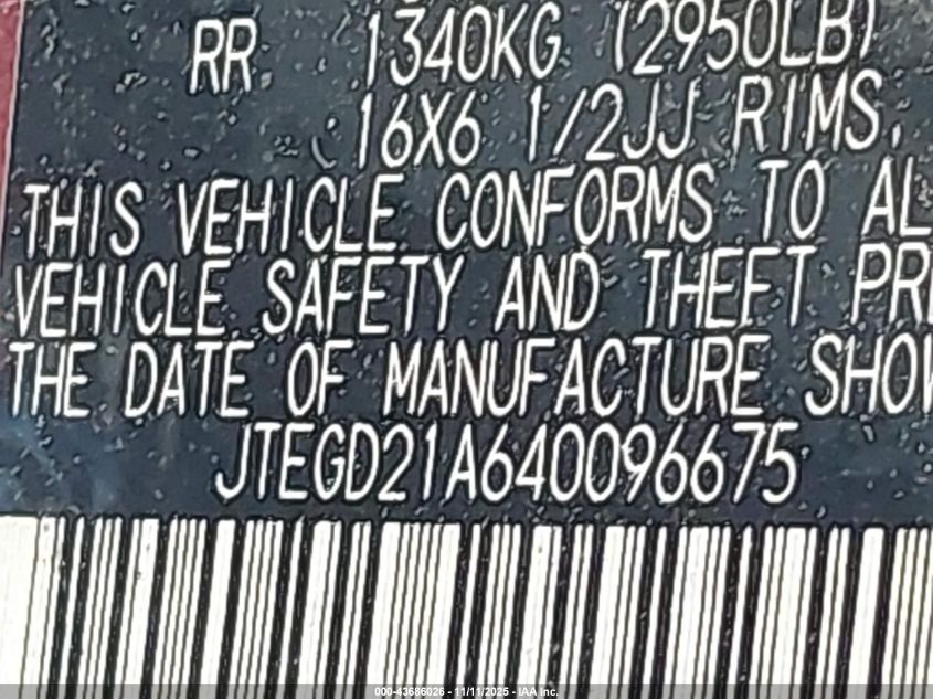 2004 Toyota Highlander VIN: JTEGD21A640096675 Lot: 43686026