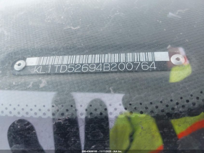 2004 Chevrolet Aveo VIN: KL1TD52694B200764 Lot: 43686100