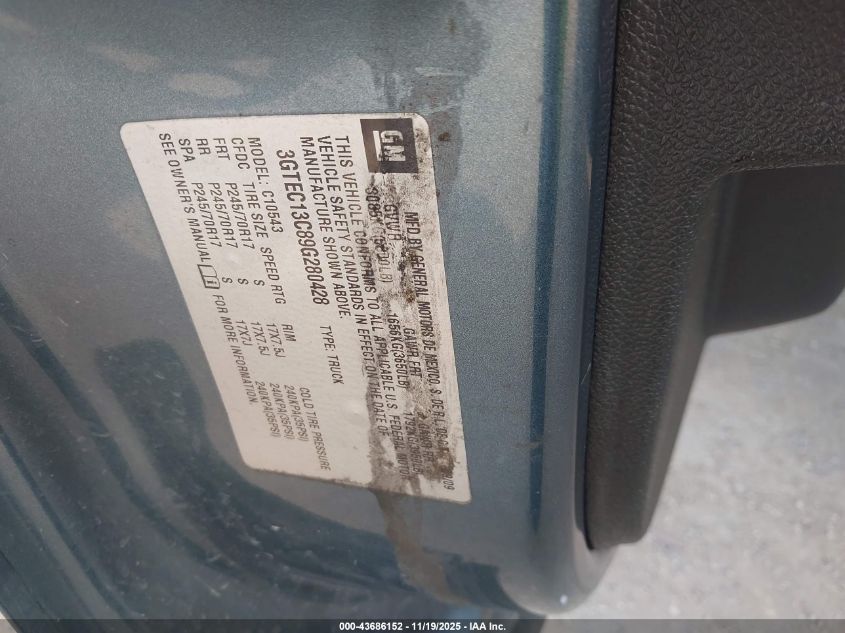 2009 GMC Sierra 1500 Sl VIN: 3GTEC13C89G280428 Lot: 43686152