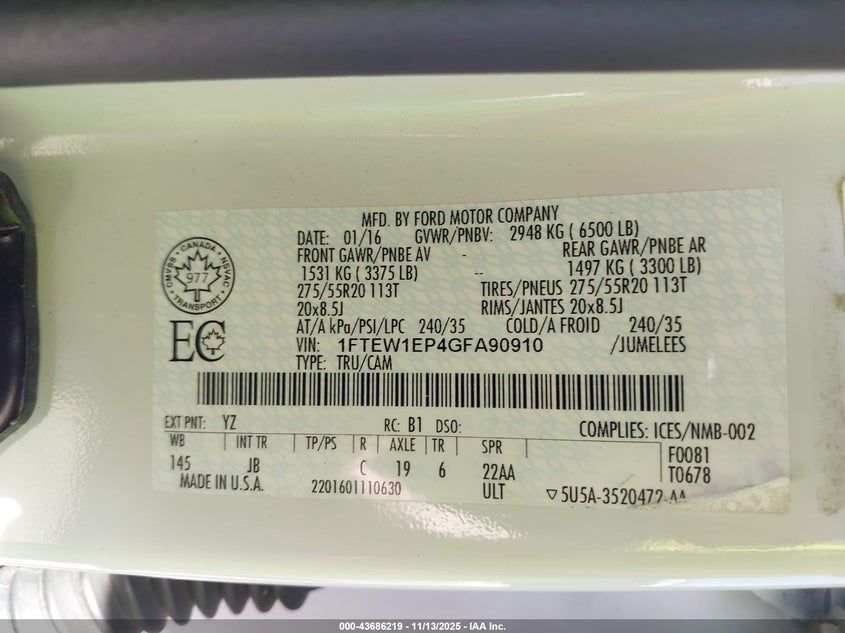 1FTEW1EP4GFA90910 2016 FORD F-150 photo no. 9