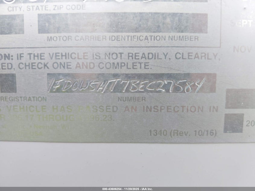 2011 Ford F-550 Chassis Xlt VIN: 1FD0W5HT7BEC27584 Lot: 43686254