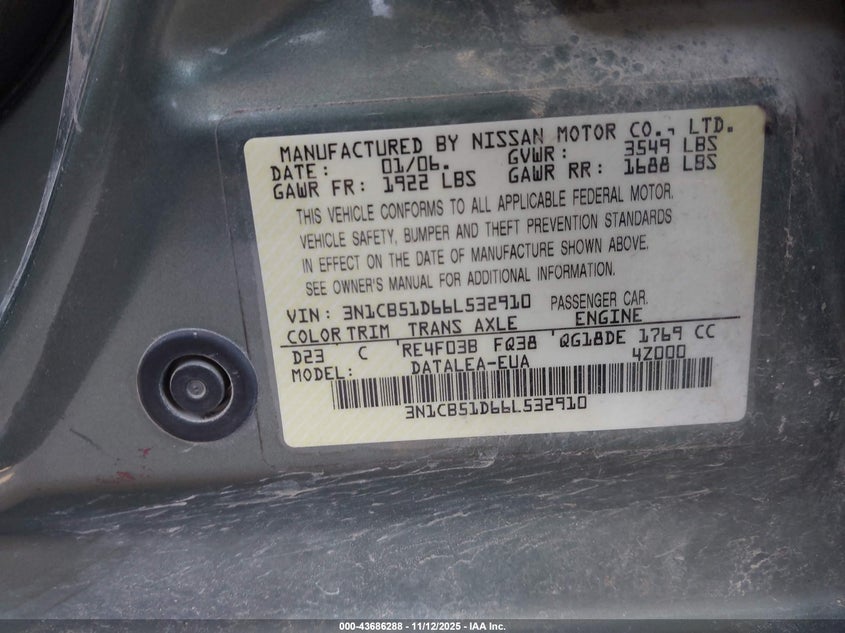 3N1CB51D66L532910 2006 NISSAN SENTRA photo no. 9