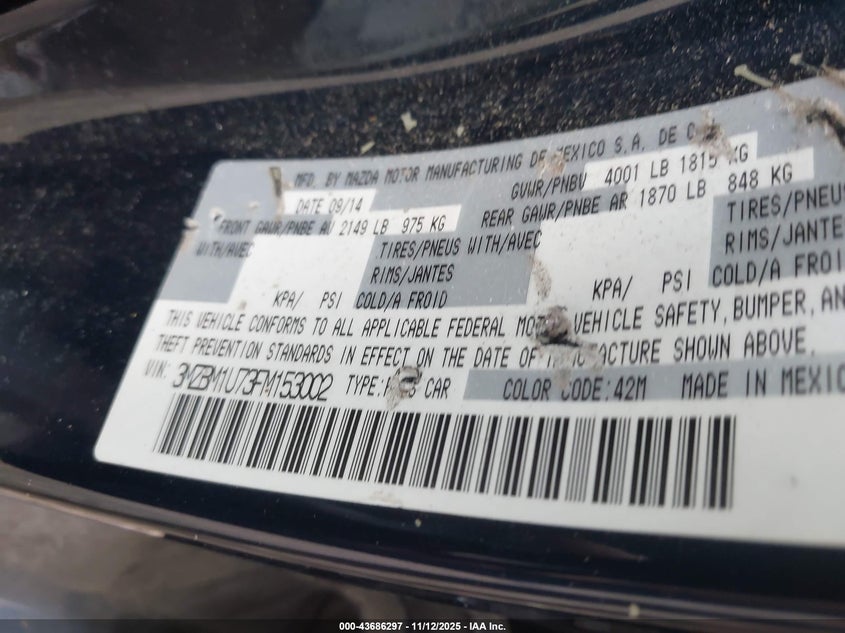 3MZBM1U73FM153002 2015 MAZDA 3 photo no. 9