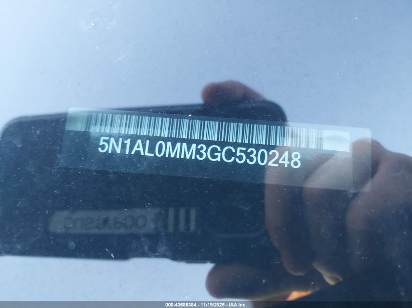 2016 Infiniti Qx60 VIN: 5N1AL0MM3GC530248 Lot: 43686384