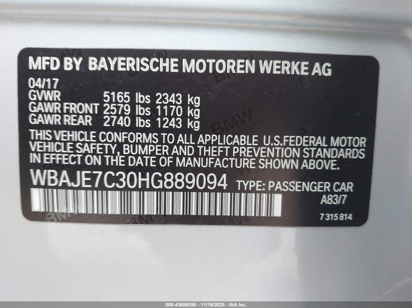 WBAJE7C30HG889094 2017 BMW 5ER photo no. 9