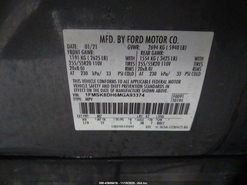 1FMSK8DH6MGA93374 2021 FORD EXPLORER photo no. 9