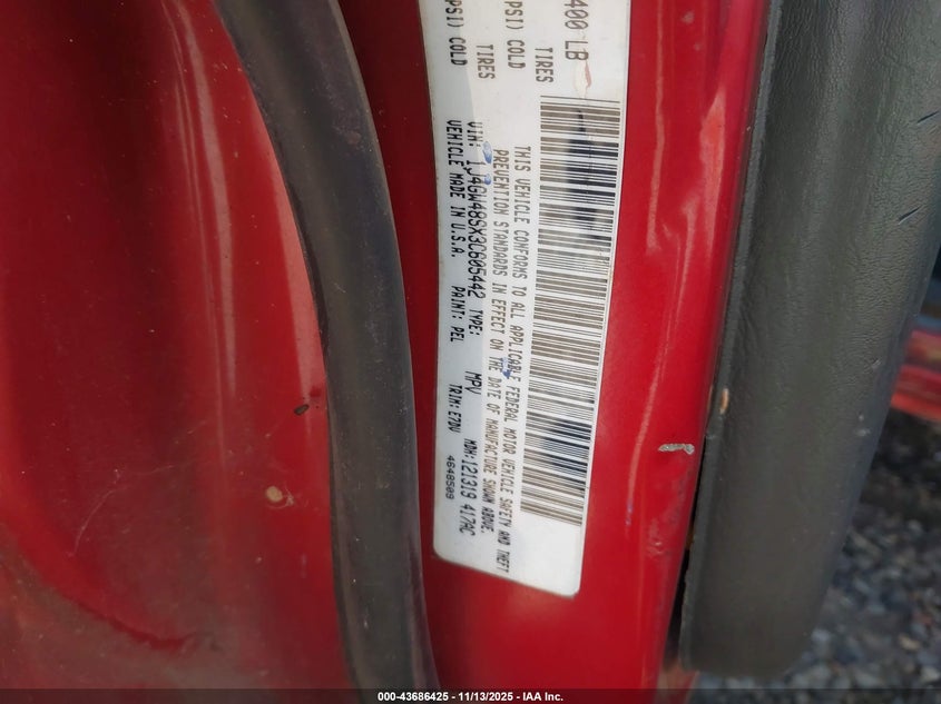 2003 Jeep Grand Cherokee Laredo VIN: 1J4GW48SX3C605442 Lot: 43686425