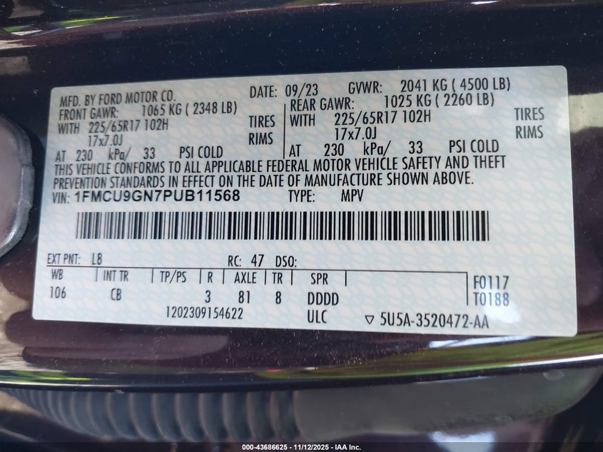 2023 FORD ESCAPE ACTIVE 1FMCU9GN7PUB11568