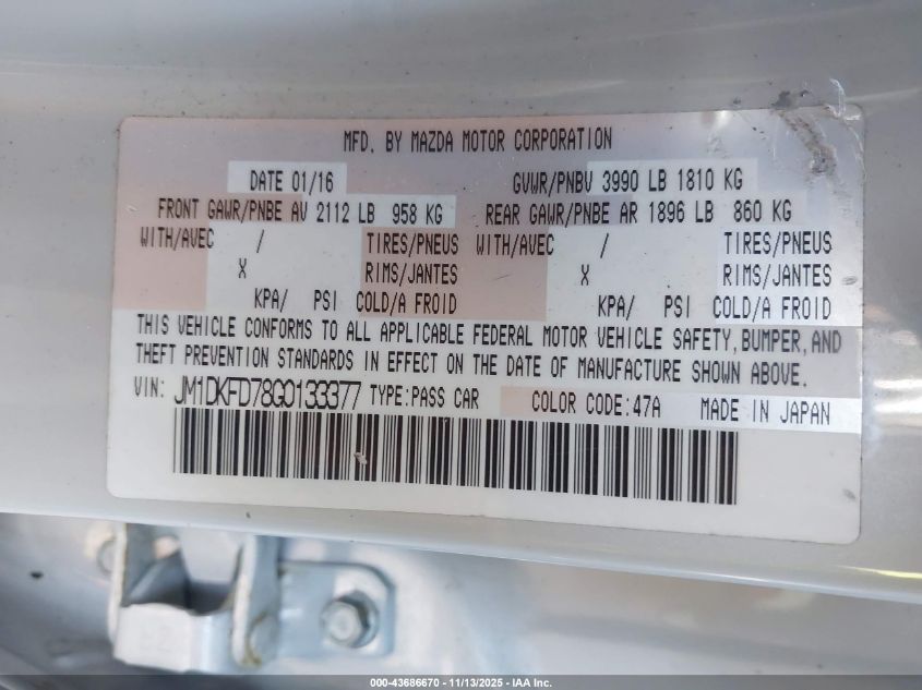 2016 Mazda Cx-3 Grand Touring VIN: JM1DKFD78G0133377 Lot: 43686670