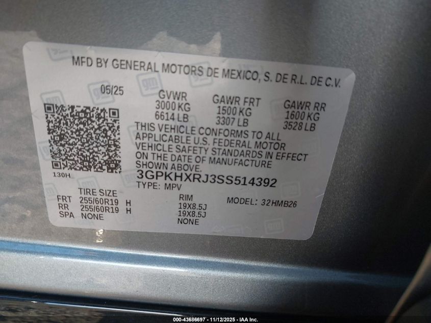 2025 Honda Prologue Touring VIN: 3GPKHXRJ3SS514392 Lot: 43686697