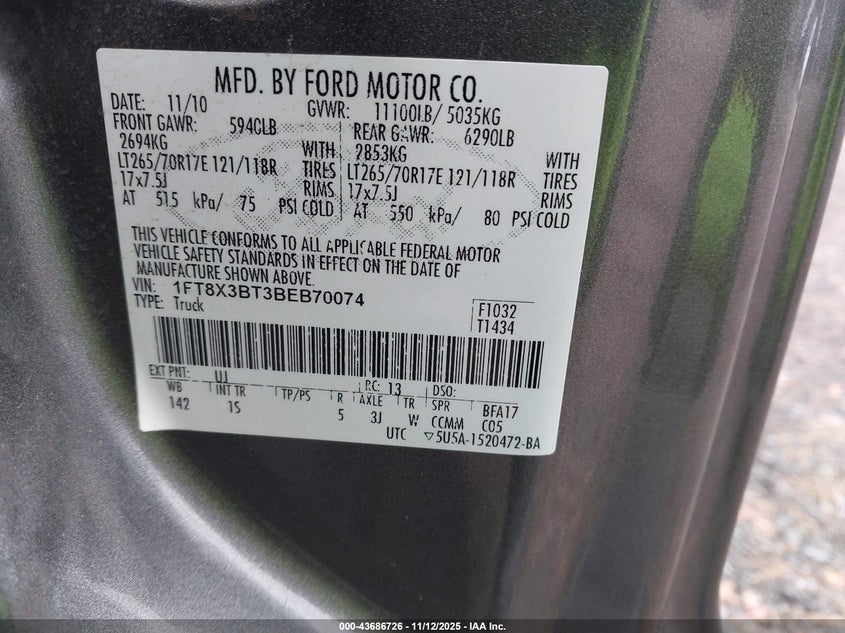 1FT8X3BT3BEB70074 2011 FORD F350 photo no. 8