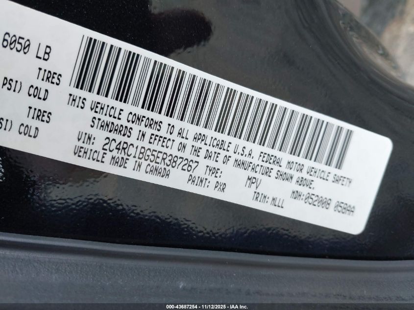 2014 Chrysler Town & Country Touring VIN: 2C4RC1BG5ER387267 Lot: 43687254