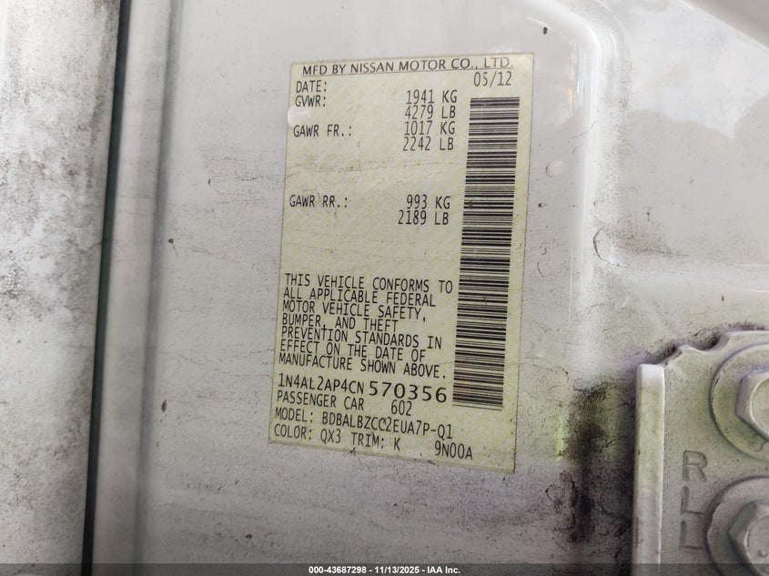 1N4AL2AP4CN570356 2012 NISSAN ALTIMA photo no. 9