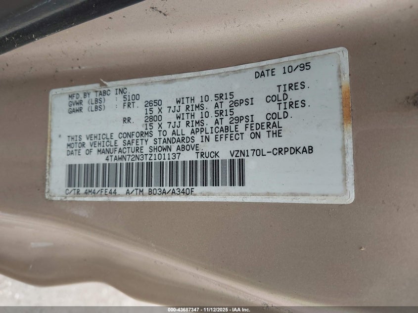 4TAWN72N3TZ101137 1996 TOYOTA TACOMA photo no. 9