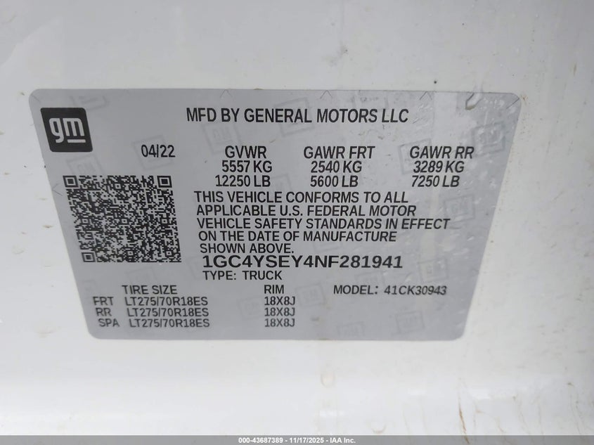 1GC4YSEY4NF281941 2022 CHEVROLET SILVERADO photo no. 8
