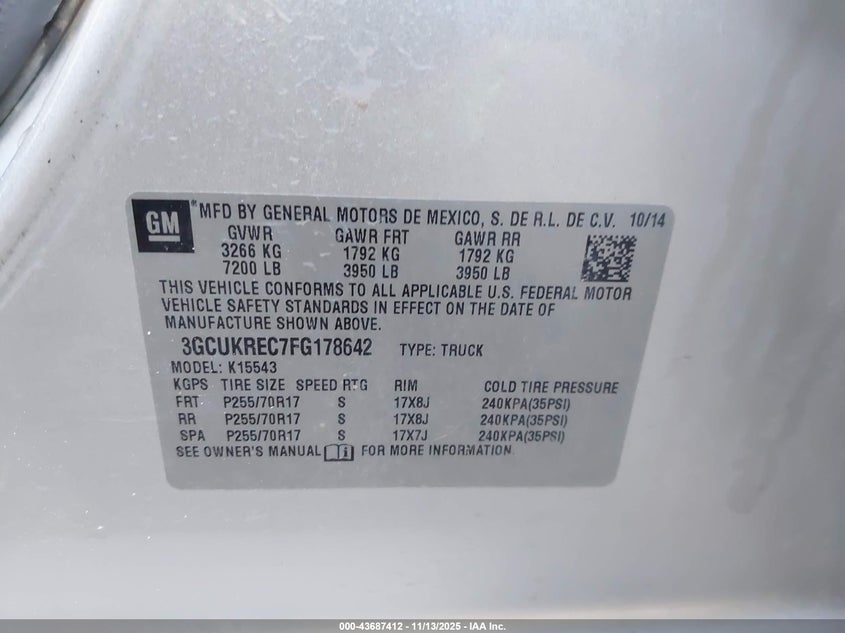 3GCUKREC7FG178642 2015 CHEVROLET SILVERADO photo no. 9
