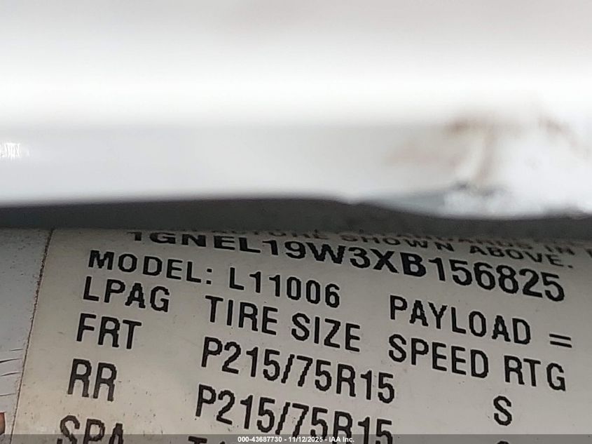 1999 Chevrolet Astro VIN: 1GNEL19W3XB156825 Lot: 43687730