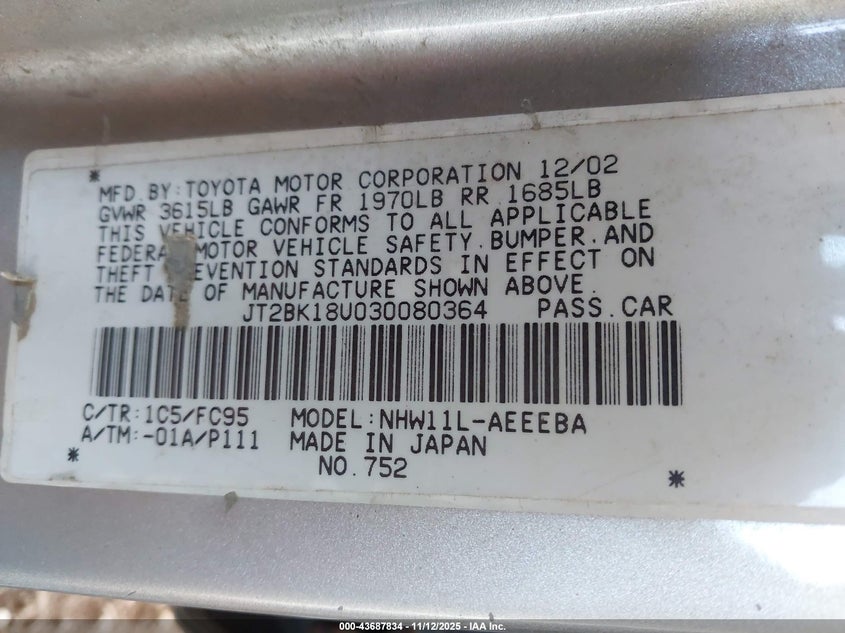 JT2BK18U030080364 2003 TOYOTA PRIUS photo no. 9