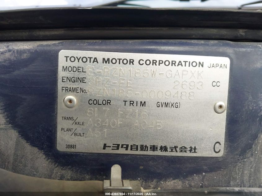 1996 Toyota 4 Runner VIN: 0000RZN1850009488 Lot: 43687854