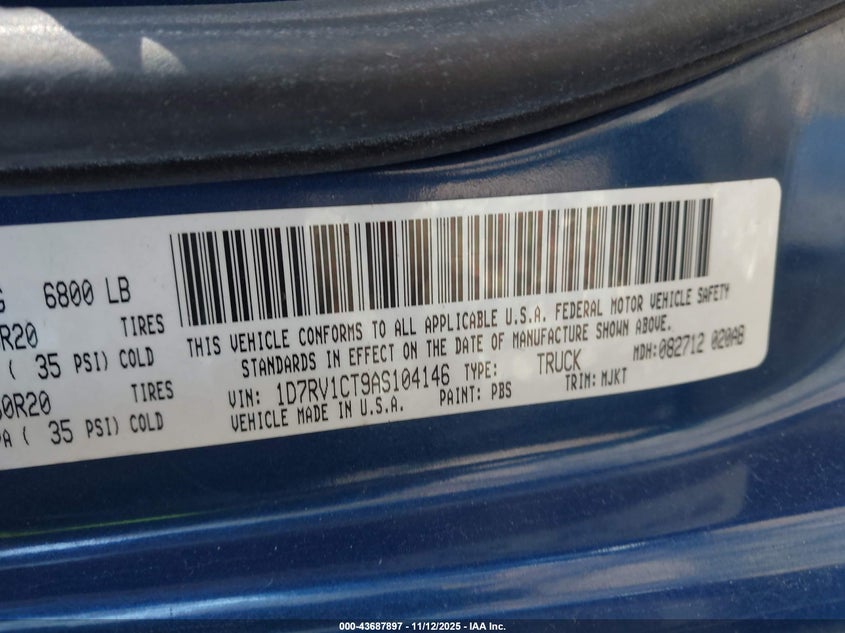 1D7RV1CT9AS104146 2010 DODGE RAM photo no. 9