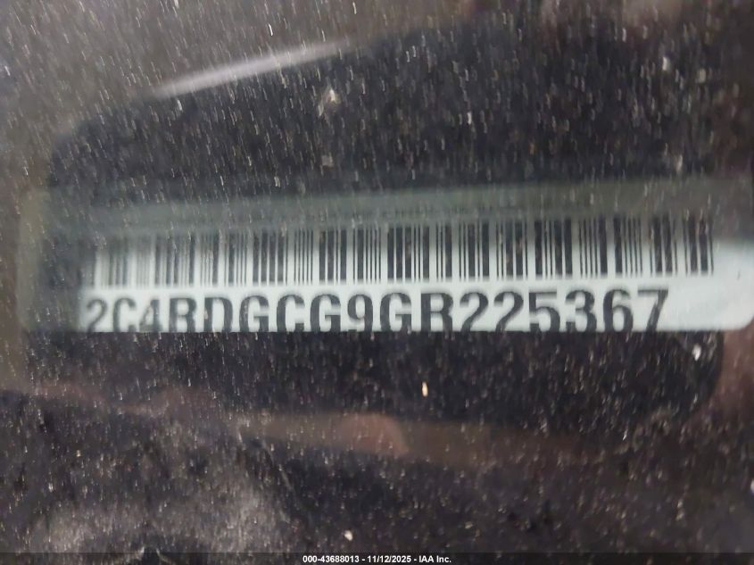 2016 Dodge Grand Caravan Sxt VIN: 2C4RDGCG9GR225367 Lot: 43688013