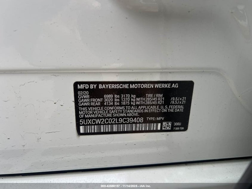 5UXCW2C02L9C39408 2020 BMW X7 photo no. 9