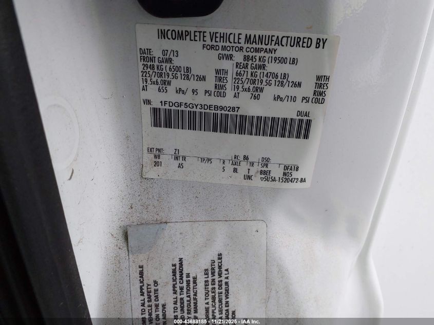 2013 Ford F-550 Chassis Xl VIN: 1FDGF5GY3DEB90287 Lot: 43688185