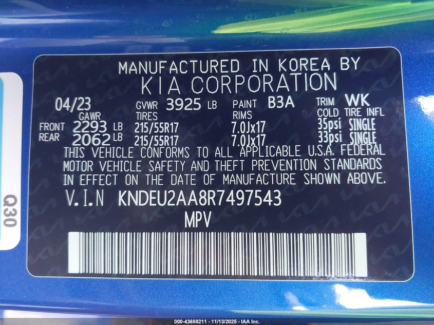 2024 Kia Seltos S VIN: KNDEU2AA8R7497543 Lot: 43688211