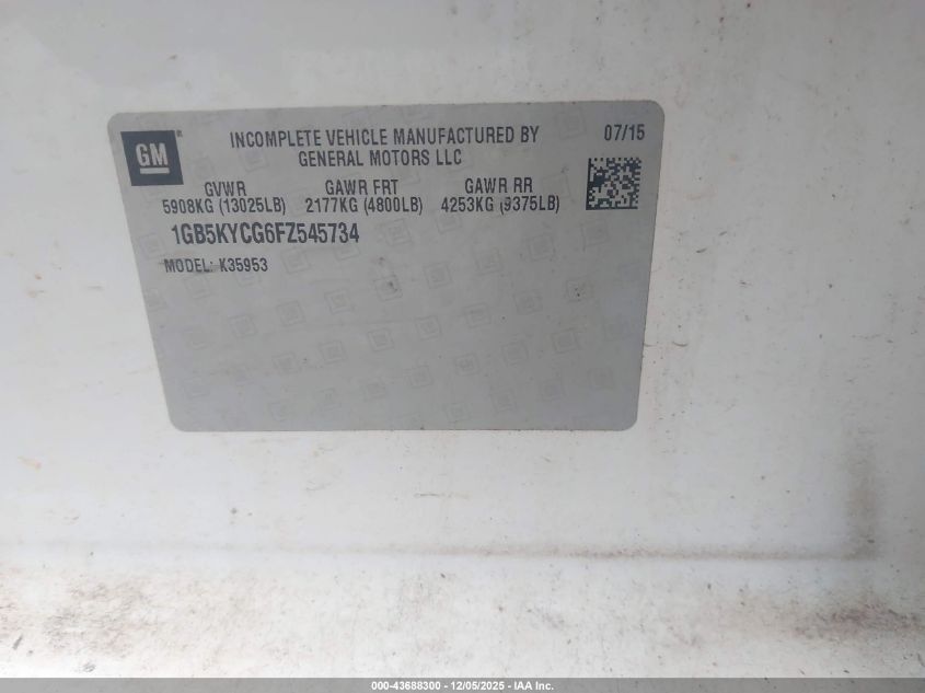 2015 Chevrolet Silverado 3500Hd Wt VIN: 1GB5KYCG6FZ545734 Lot: 43688300