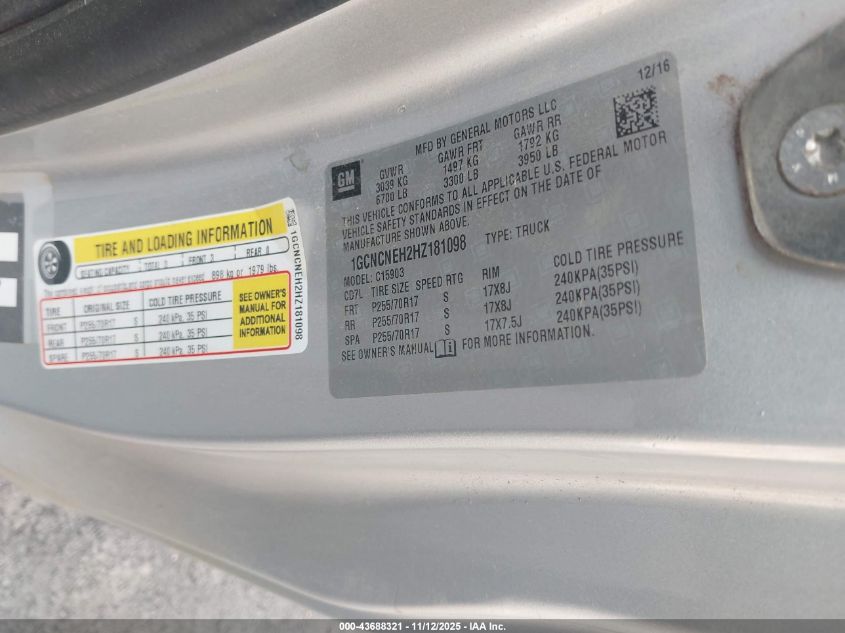 2017 Chevrolet Silverado 1500 Wt VIN: 1GCNCNEH2HZ181098 Lot: 43688321