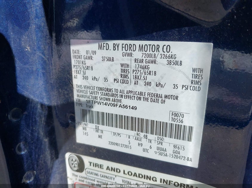 1FTPW14V09FA56149 2009 FORD F-150 photo no. 9