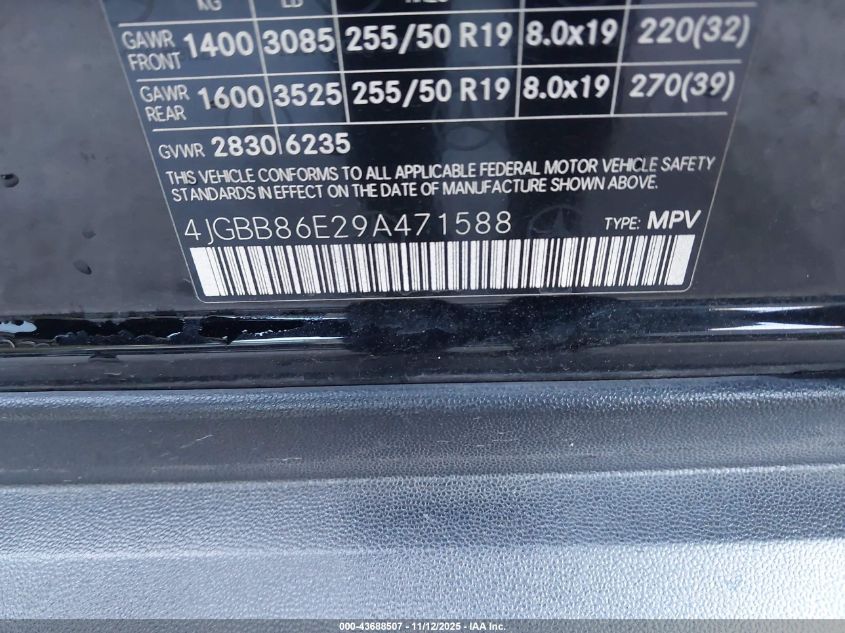 2009 Mercedes-Benz Ml 350 4Matic VIN: 4JGBB86E29A471588 Lot: 43688507