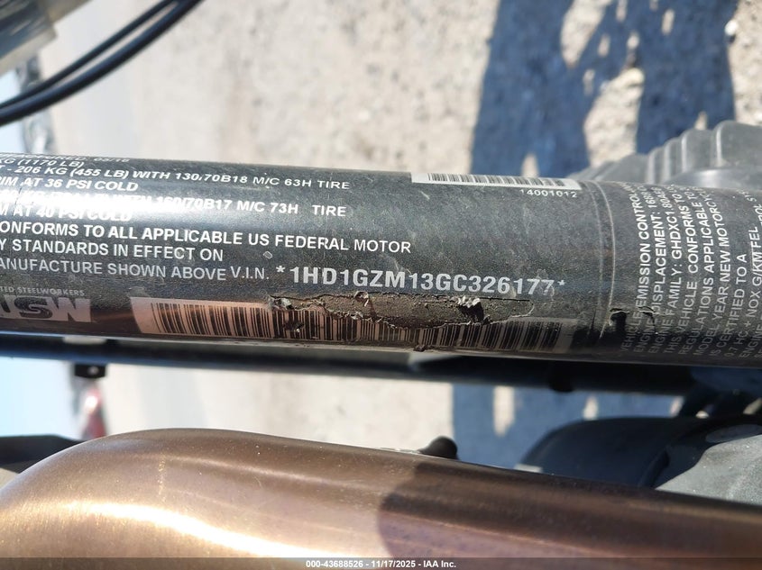 2016 Harley-Davidson Fld Switchback VIN: 1HD1GZM13GC326177 Lot: 43688526