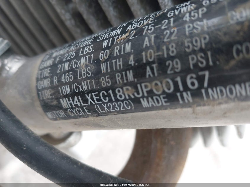 2024 Kawasaki Klx232 C VIN: MH4LXEC18RJP00167 Lot: 43688602