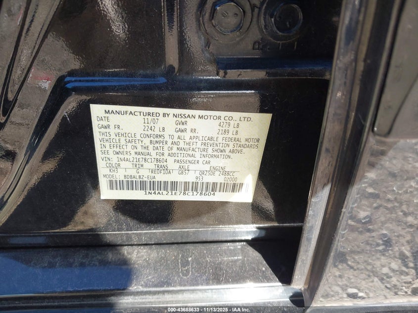 1N4AL21E78C178604 2008 NISSAN ALTIMA photo no. 9