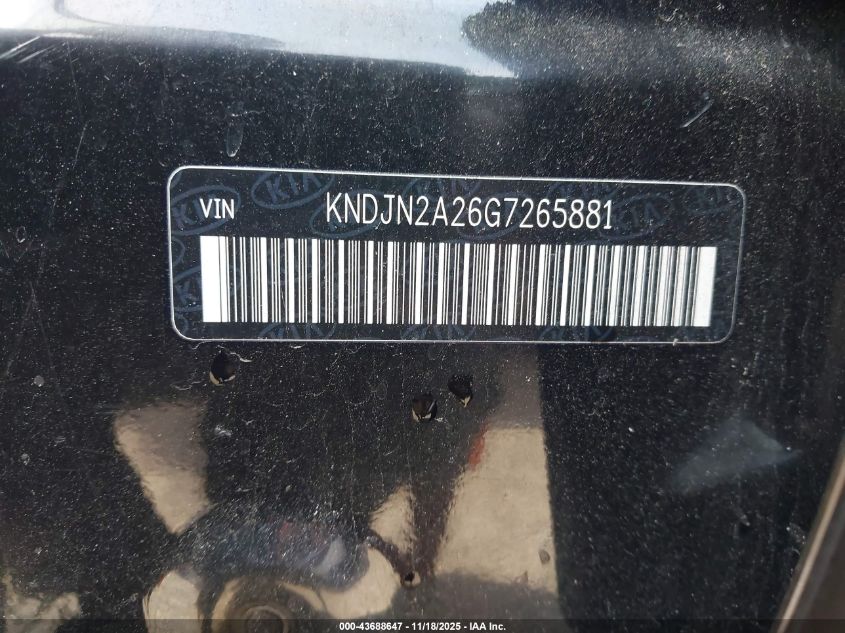 2016 Kia Soul ! VIN: KNDJN2A26G7265881 Lot: 43688647