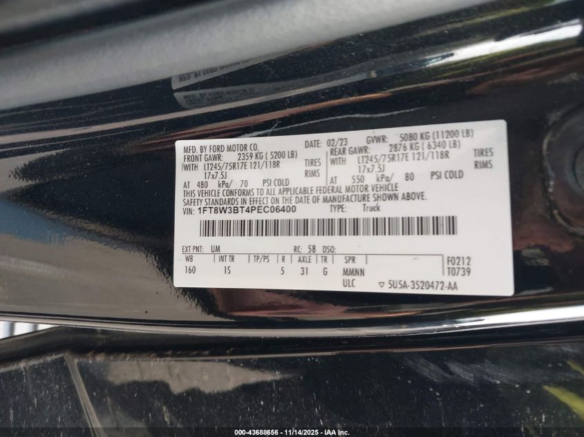 2023 Ford F-350 Xl VIN: 1FT8W3BT4PEC06400 Lot: 43688656