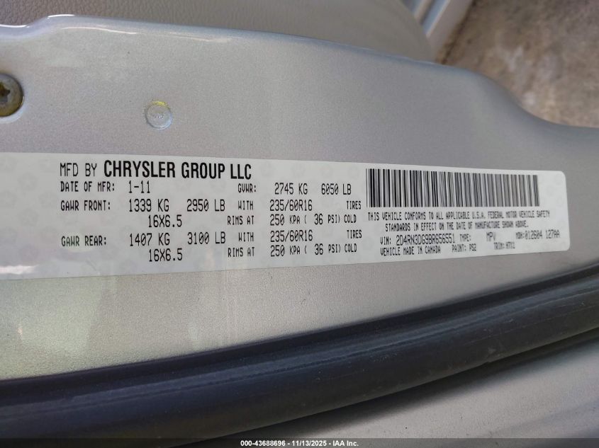 2011 Dodge Grand Caravan Mainstreet VIN: 2D4RN3DG9BR656551 Lot: 43688696